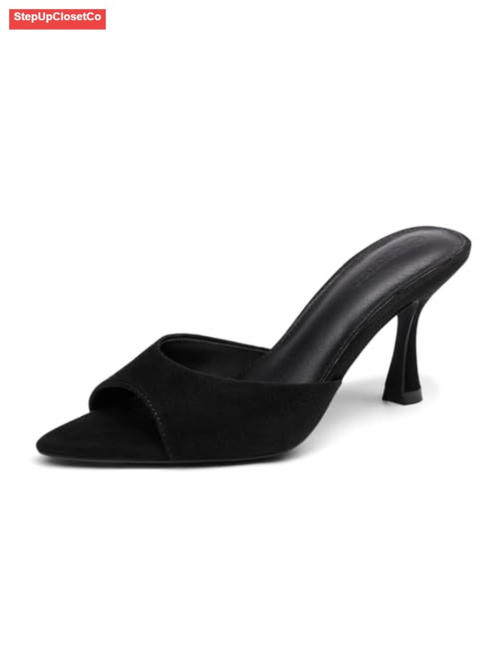 Women's Kitten Heel Sandals Heeled Mules Pointed Open Toe Patent Leather
